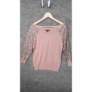 American Eagle‎ Outfitters Sweater Womens Large Pink Sequin Mesh Sleeve Pullover